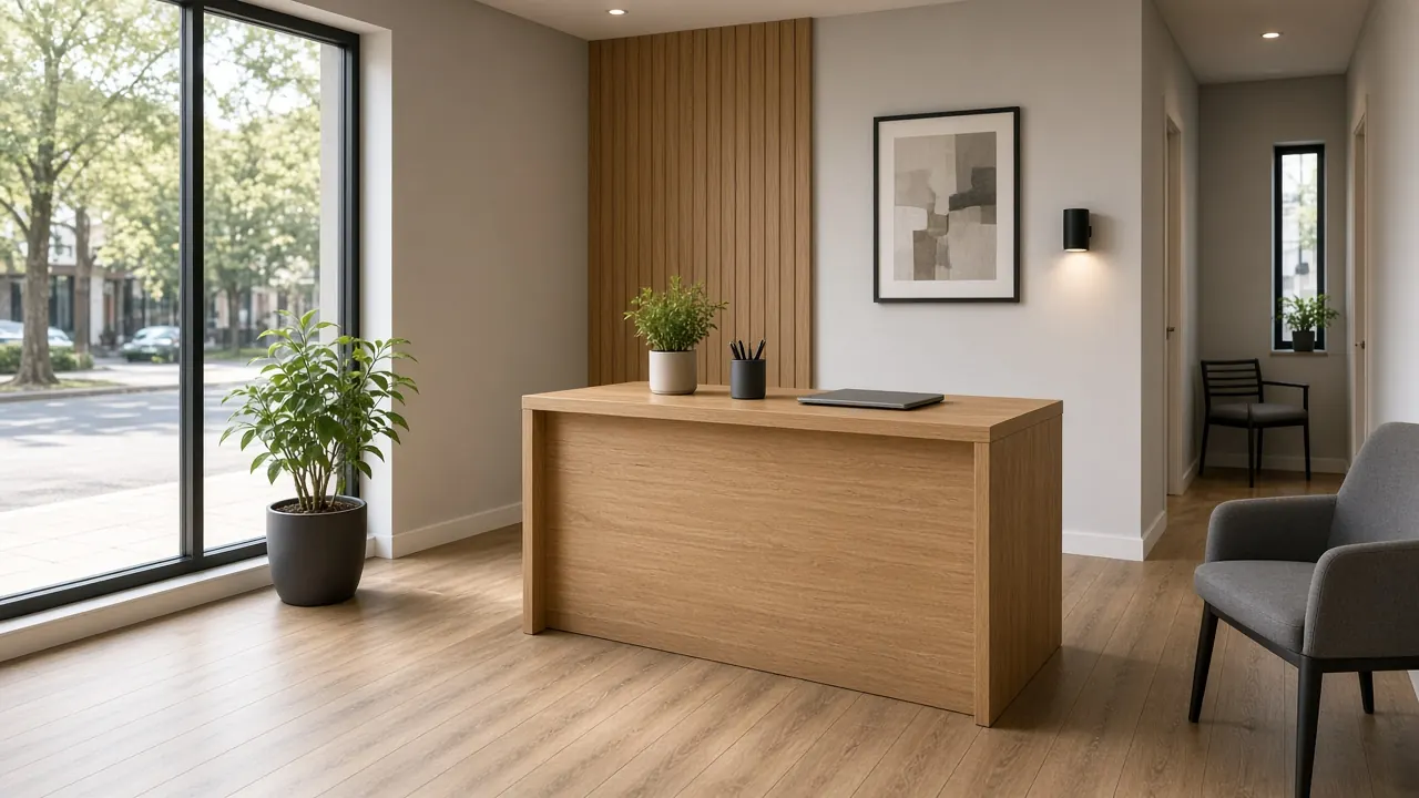 Wood-look plank in a small office reception.