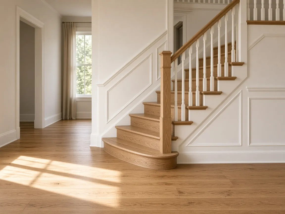 White oak stair treads and a landing.
