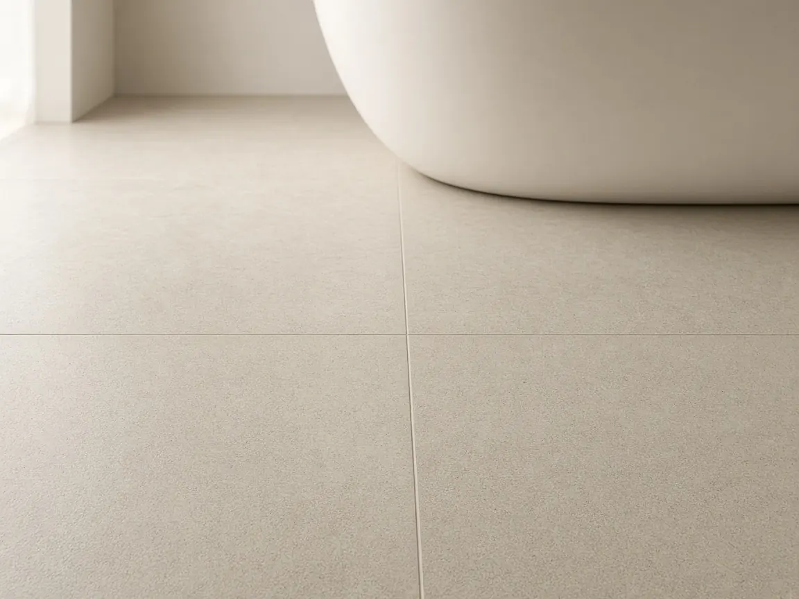 Large-format floor tile in a bathroom.